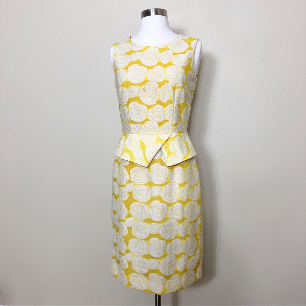 ANTONIO MELANI Yellow Rose Peplum Cocktail Dress